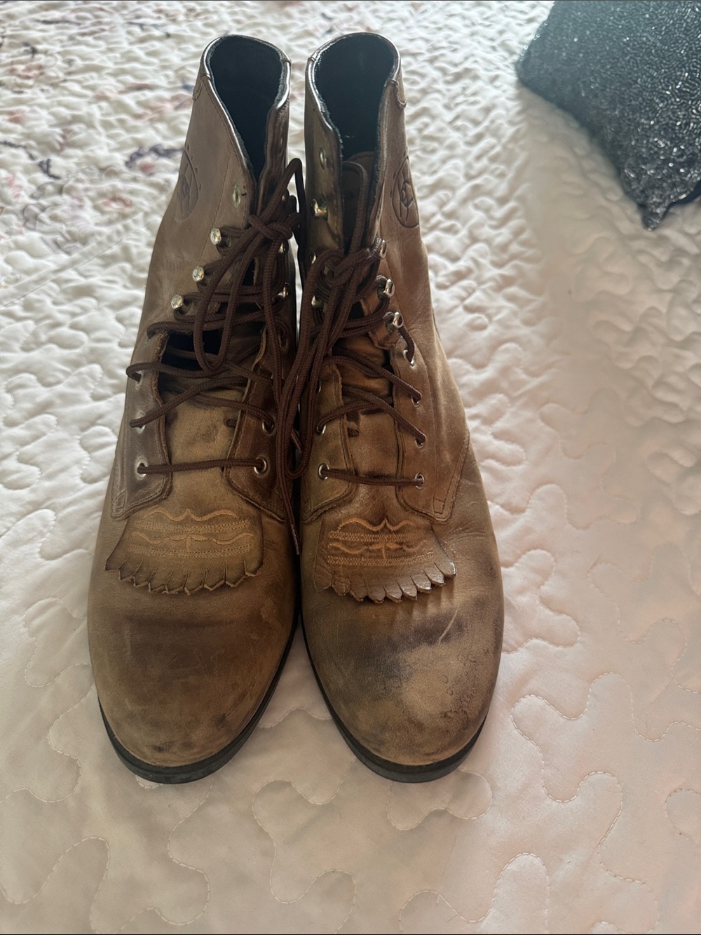 Womens Brown Ariat Roper Leather Lace-Up Boots